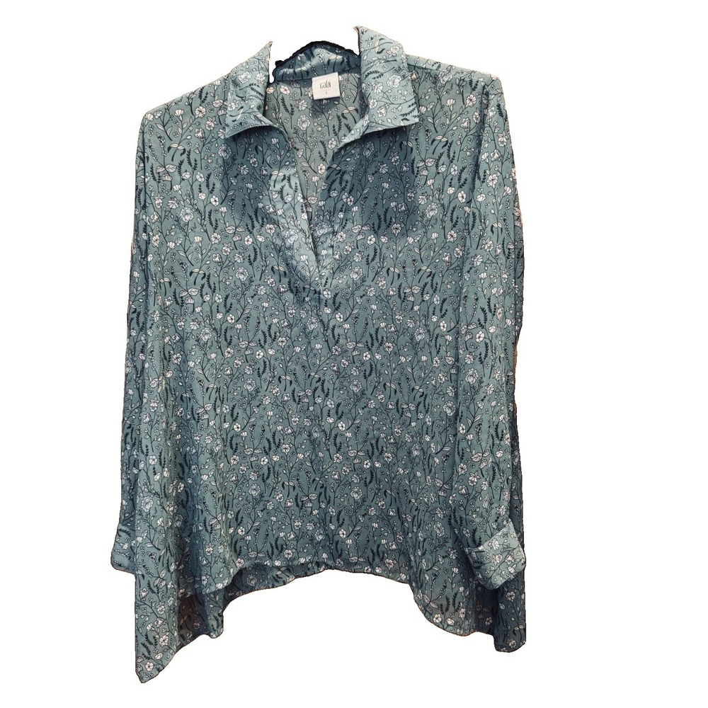 Cabi Womens Small Sage Green Floral Sheer Blouse Long Sleeve Cottagecore
